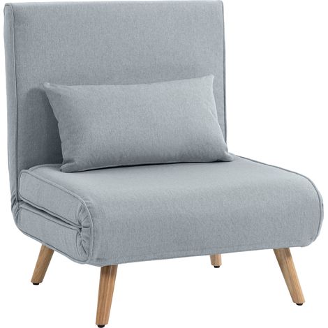 Fauteuil convertible 3 en 1 chauffeuse lit dossier 5 positions tissu coussin gris