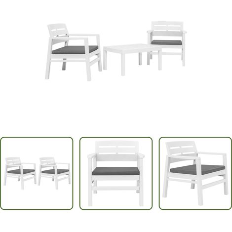 vidaXL Fauteuil de jardin - Salon de jardin 3 pcs Plastique Blanc (1/5)