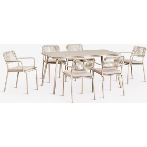 Set de mesa rectangular 160x90 cm y 6 sillas de jardín apilables en cuerda trenzada Arhiza SKLUM (1/5)