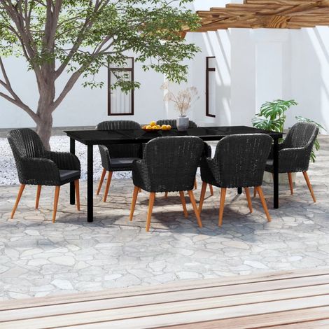 Juego de comedor de jardín 7 piezas con cojines negro vidaXL (1/5)