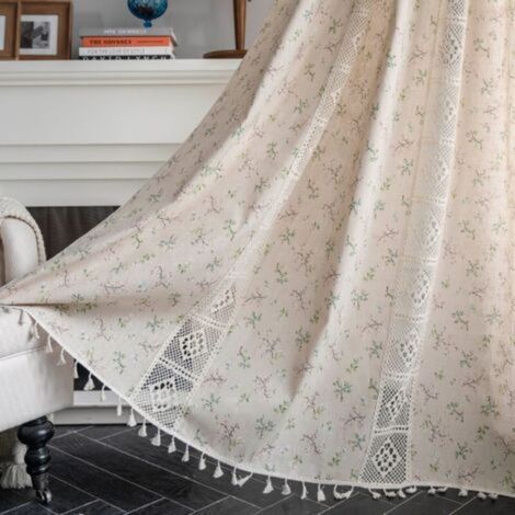 Country Style Curtains 1 Piece, Retro Hollow Translucent Lace Curtains, 150x160cm (1/5)
