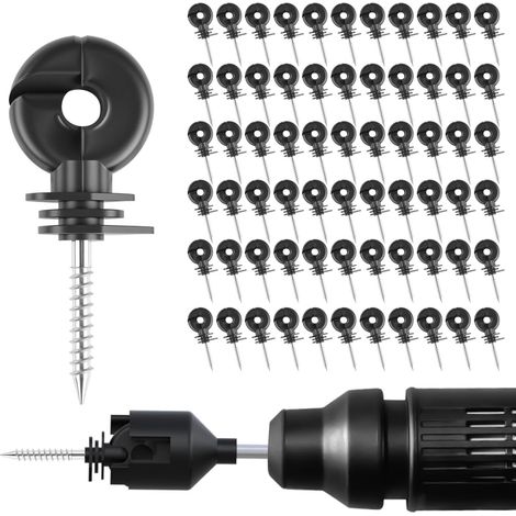 Lot de 60 isolateurs électriques de clôture électrique à vis, pour poteaux en bois, protection solaire et imperméable, isolateurs de clôture électrique (1/5)