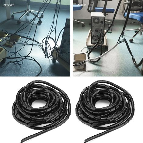 2 spirales de protection de câbles en PP, accessoires de protection de câbles, gaines de protection de câbles, noires, 12 mm (1/5)