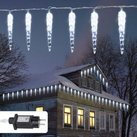2x Guirlande lumineuse LED stalactites, 40 LED blanc froid, 5 m + 5 m câble, 8 modes mémoire, IP44, intérieur/extérieur (1/4)