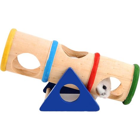 1 jouet pour hamster, poutre d'équilibre et tunnel en bois de pin, avec trous d'exploration, pour cage de rongeur (1/5)