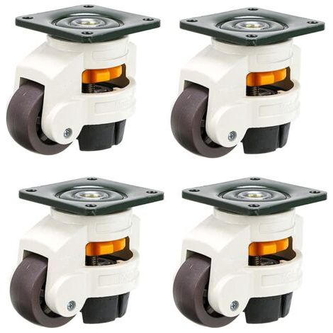 4Pcs Roulettes pour meubles, roue pivotante, roulettes de nivellement rétractable 60F, en alliage nylon et en aluminium, capacité de chargement 250 kg par roulette (1/5)
