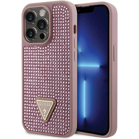 Coque rigide rose/rose Guess GUHCP14LHDGTPP pour iPhone 14 Pro 6,1" avec strass triangulaire (1/5)