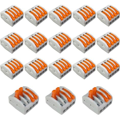 18 Pièces PCT-214 Levier-Écrou Fil Connecteurs, 4 Ports Conducteur Compact Fils Connecteurs, Compact Connecteur Ressort Bornier (1/5)
