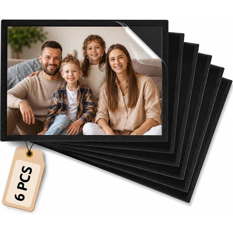 Cadre Photo Magnétique Frigo Noir, Lot de 6 Magnets Photos 10x15 cm pour Réfrigérateur et Surfaces Métalliques, Cadre Souple 115x165mm Épaisseur 0,8mm avec Film Protecteur HD (1/5)