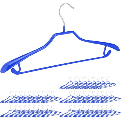 50 Perchas para Trajes, Barra Pantalones, Gancho Colgar Falda y Top, Metal y PVC, 19 x 45 x 3,5 cm, Azul