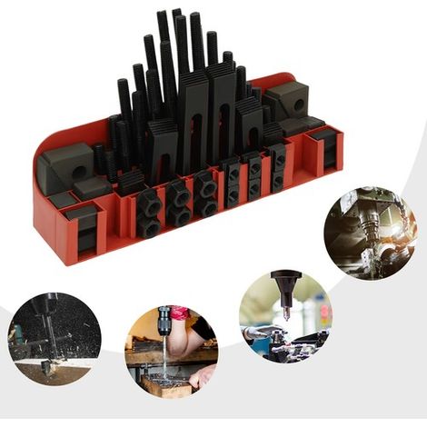 58Pcs T-Slot Clamp Kit M12 Stud Lathe Milling Machine Clamping Step Block Set (1/5)