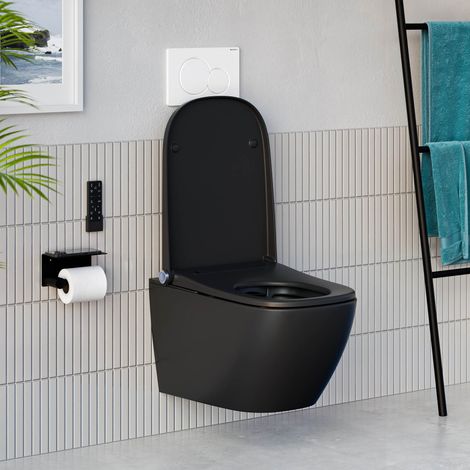 BERNSTEIN - Pack WC japonais Pro+1104 + Bâti-support Geberit, Toilettes suspendu lavant + Télécommande - 38x59x38cm - Plaque Blanc Brillant