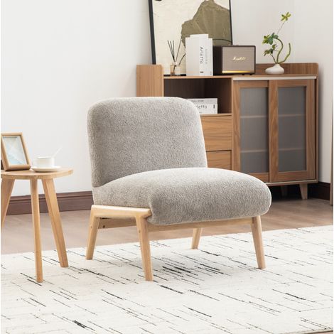 Sillón lounge de tejido chenilla gris con patas de madera, 61,5 x 74 x 76 cm, REDOM (1/5)