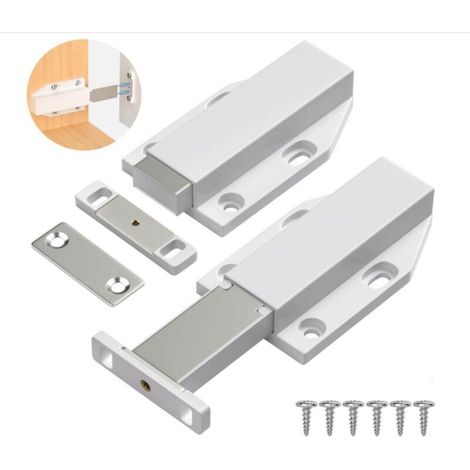 Blanc,Poussoir Push to OpenLot de 2 Aimant Poussoir Porte Placard Poussoir Tiroir Push Pull Latch pour Armoire Loquet Magnetique Pousse pour Ouvrir Porte Placard Fermeture Magnetic pour Fermer Porte