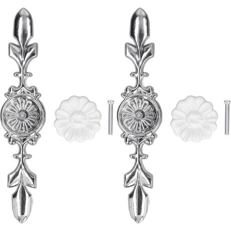 Tiradores decorativos de cerámica para cajones con placa trasera Magnolia 1088D – 2 juegos en aleación de zinc blanco (1/5)