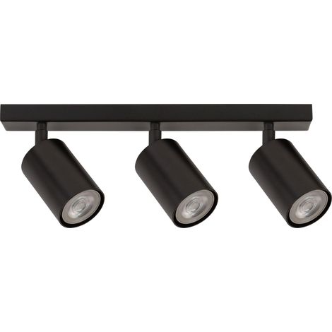 Plafonnier moderne noir, barre 3 spots GU10 Sigma