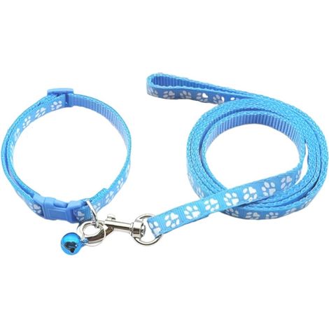 Collier pour chiot avec laisse - Collier et laisse réglable - En nylon souple - Pour chiots et chiens de petite taille - Bleu (1/5)