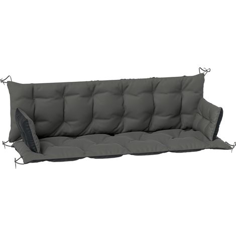 Coussin banc 3 places 180x110x8 cm avec attaches, galette épaisse balancelle Hollywood jardin gris noir (1/5)