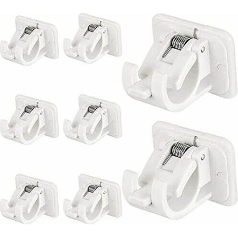 Confezione da 8 ganci autoadesivi per asta per tende, clip ad anello da parete senza foratura, supporto per asta per tende regolabile