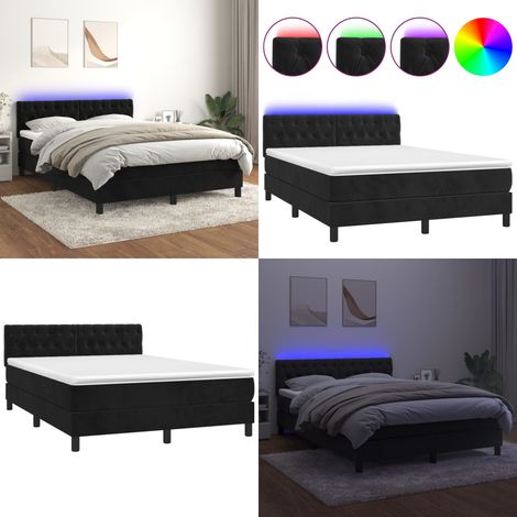 Sommier à lattes de lit avec matelas et LED Noir 140x190 cm - Lit Plateforme - Lit Design - Lit Capitonné - Lit Velours - Lit Avec Éclairage Led - Home & Living (1/5)
