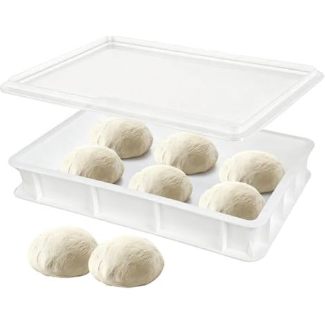 Plateau à pâte à pizza - Boîte de fermentation pour pizza - Boîte à pain - Caisse en plastique empilable avec couvercle alimentaire 40x30x10 cm pour pâte maison (1/5)