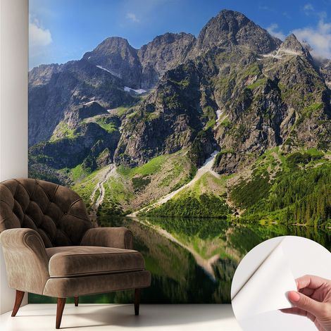 Selbstklebend Tapete modern - Wanddeko für Küche - Klebefolie Wand - luxus Look Malerische Berge 250x250 cm (1/5)