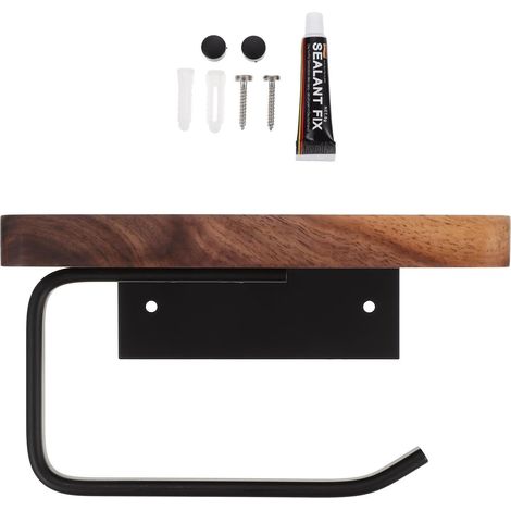 Porte-papier toilette - aluminium/bois - noir - sans perçage (1/5)