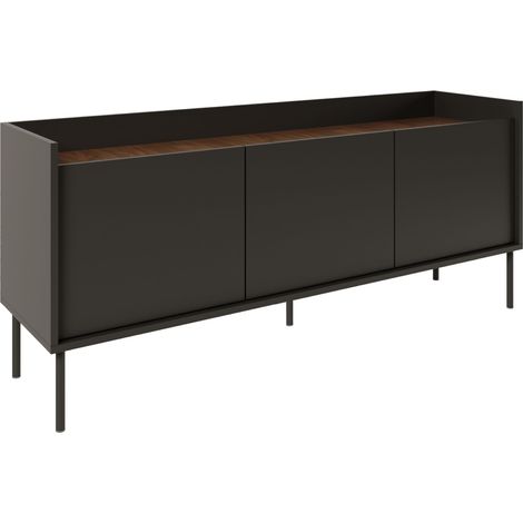 Selsey Tovi - Mueble de TV de 3 puertas, 140 cm, Negro / Efecto Nogal (1/5)