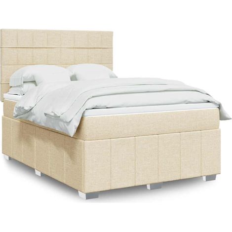 vidaXL Sommier à lattes de lit avec matelas Crème 140x190 cm Tissu (1/5)