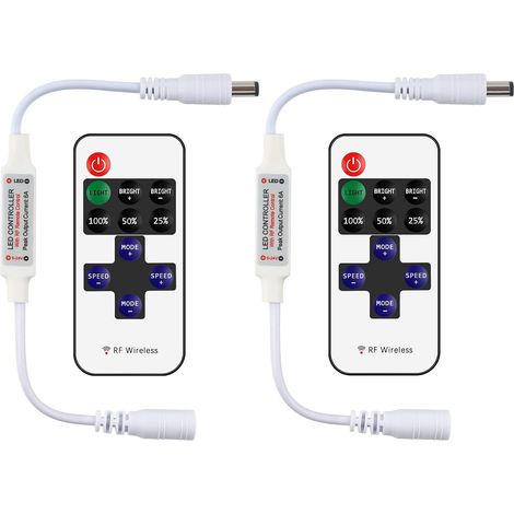 2er-Pack Funkfernbedienung mit 11 Tasten und DC-Anschluss für einfarbige LED-Streifen der Typen 3528 und 5050, für den Innenbereich (1/5)