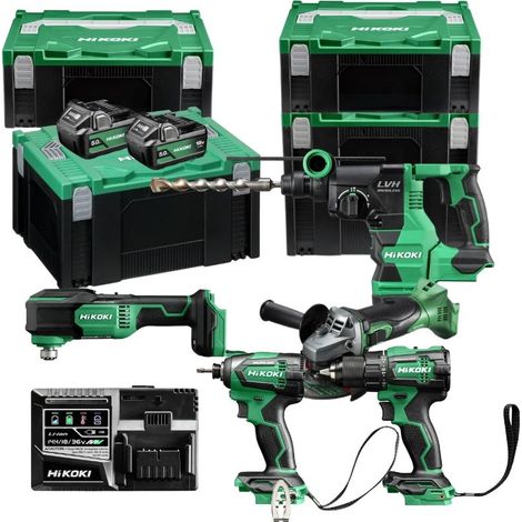 HIKOKI Pack 5 outils Perceuse + visseuse + meuleuse + perfo + oscillant 18V 2x5Ah - PACK5OUT18V1 (1/5)