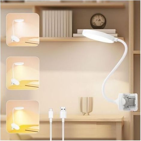 Lampe Pince 20 LED Lampe,Rechargeable Lampe de Bureau,Lampe Flexible Chevet Pince,Lampe de Lecture 3 Modes d’Éclairage et Dimmable Luminosité,pour Bureau, Petite Lampe Pince pour Lire au Lit (1/5)
