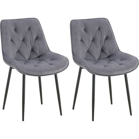 Lot de 2 chaises de salle à manger assise et dossier capitonné en velours gris foncé et métal noir 100007321 (1/5)