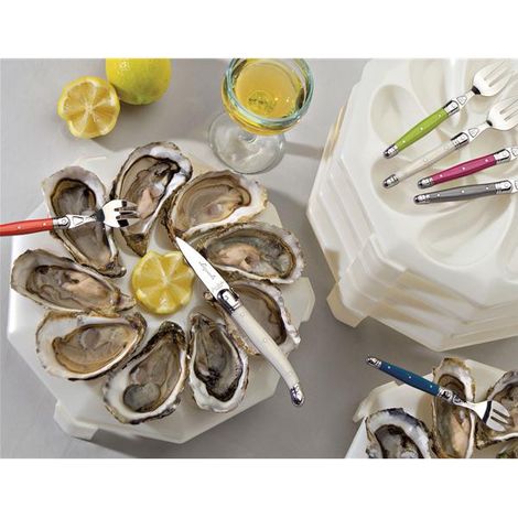 Lot de 6 assiettes à huitres empilables 26 cm – Polypropylène blanc nacré – Pour 9 huitres – Compactes pour buffets et fêtes – Roger Orfevre