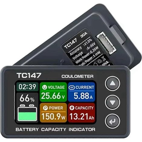 TC147 Coulombmètre à écran couleur haute précision, voltmètre et ampèremètre pour batterie au lithium (1/5)