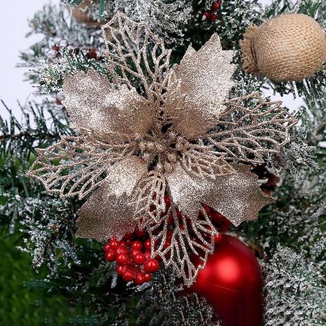 Fleurs Artificielles - Décorations De Noël Pour Arbre À Glitter - Usage Intérieur Extérieur - 6 Pièces (1/4)