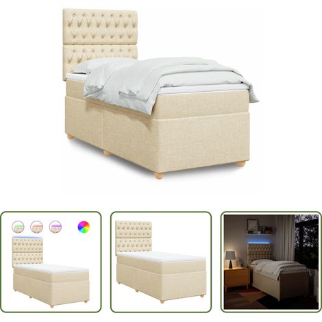 vidaXL Cama box spring con colchón tela color crema 90x190 cm (1/5)