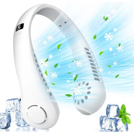 Ventilateur de Cou Portable, 5 Vitesses,flux d’air à 360°,USB Ventilateur de cou sans lame,casque ventilateur de cou pour les voyages, white (1/5)