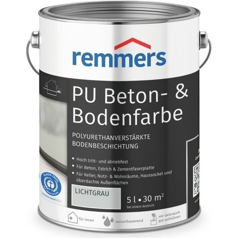 Remmers PU Beton- und Bodenfarbe, lichtgrau, seidenmatt, 5 Liter, Betonfarbe, für Beton/Estrich/Zementfaserplatten, belastbar und chemikalienbeständig