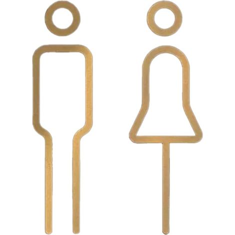 Panneau de toilette en laiton massif, style minimaliste, décoration de toilettes avec dos adhésif pour hôtel, bureau, maison, restaurant, plaque de porte, signalisation des toilettes (Or)