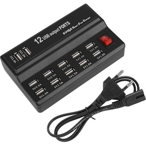 12-Port 5V 10A USB-Hub, Ladestation, Netzteil, Ladegerät für Zuhause und unterwegs (Europäischer Standard)