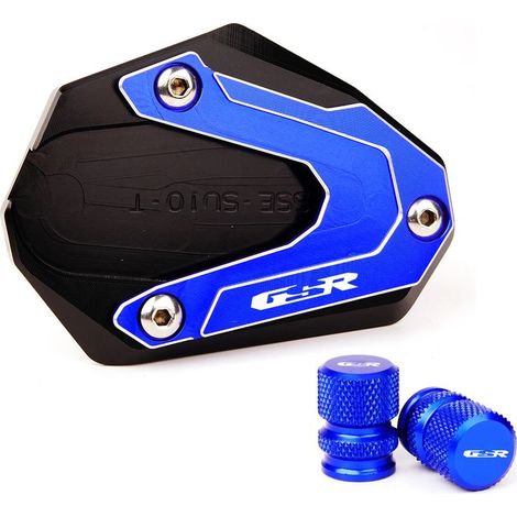 (1 jeu - Bleu) Plaque d'extension de béquille latérale CNC pour moto, compatible avec SUZUKI GSR750 gsr750 GSR 750. (1/4)