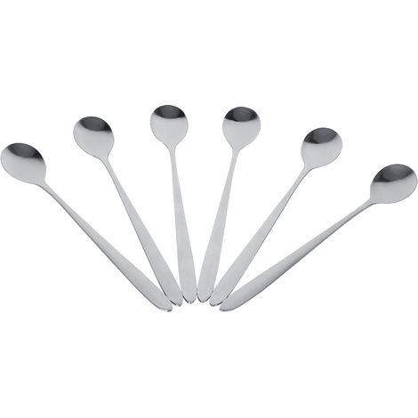 Lot de 6 cuillères à café élégantes en acier inoxydable à long manche, idéales pour latte, glace, sundae, café et soupe. Neuves.