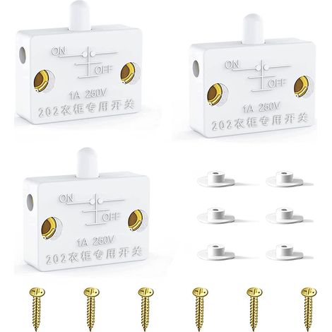 3 Pack 2A 250V Door Contact Switch for Furniture Door Kitchen Cabinet Cupboard White (1/5)