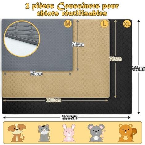 Lot de 2 tapis d'entraînement pour chien et chat, extra absorbant, imperméable et antidérapant, lavable et réutilisable, pour chiots et animaux domestiques, gris, 70 x 100 cm (1/4)