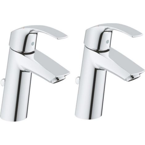 Grohe – Lot de 2 mitigeurs lavabo Eurosmart taille M – Finition chrome – Installation monotrou – Levier métallique – Débit 5l/mn – Hauteur 206 mm