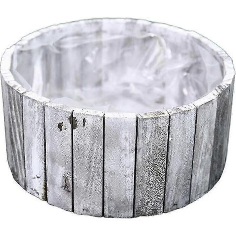 Gartenpflanzkübel, Blumentopf aus Holz, Vintage-Stil, Pflanzgefäß für Garten, Zuhause, Tisch, drinnen, draußen, Balkon-Round (1/5)