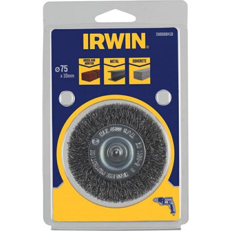 Irwin szczotka tarczowa z trzpieniem 75mm x 10mm stalowa do metalu, betonu i muru