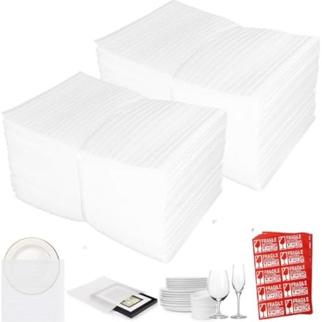 120 Pcs Papier Bulle Déménagement avec Étiquette, Emballage Vaisselle Déménagement 20 x 20 cm, Feuille Mousse Papier Bulle, Mousse Emballage Vaisselle en Pochette, pour Plat en Verre/Porcelaine (1/5)