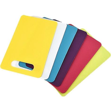 Lot de 6 mini planches à découper carrées en plastique souple, couleurs bonbon, antidérapantes, avec trou de suspension, idéales pour la cuisine, le bar et le barbecue. (1/5)